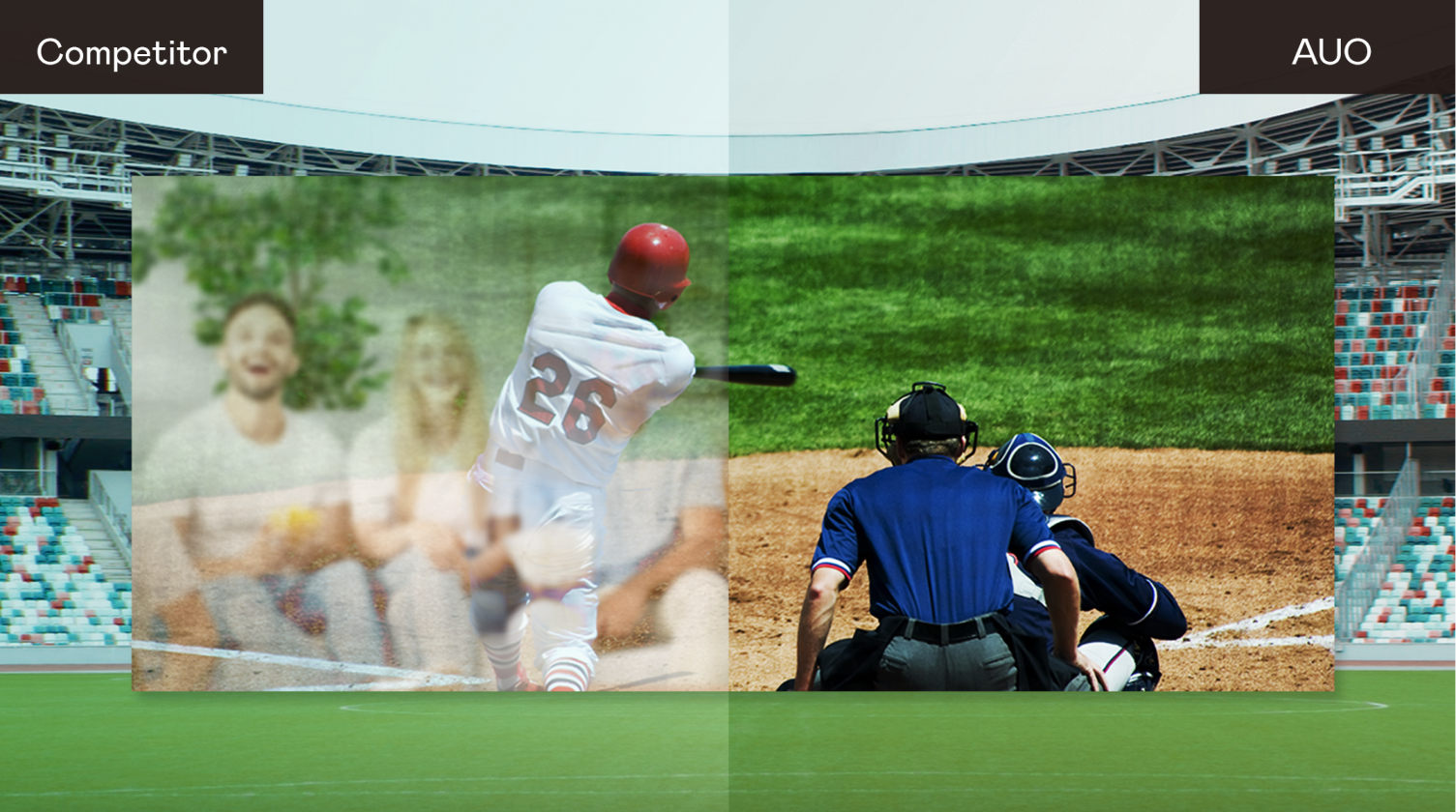 Comparison of display quality: 非凡娱乐 ALED MicroLED Display provides sharp, vivid visuals with superior brightness and contrast, outperforming a competitor’s display in clarity and color accuracy during live-action scenes.