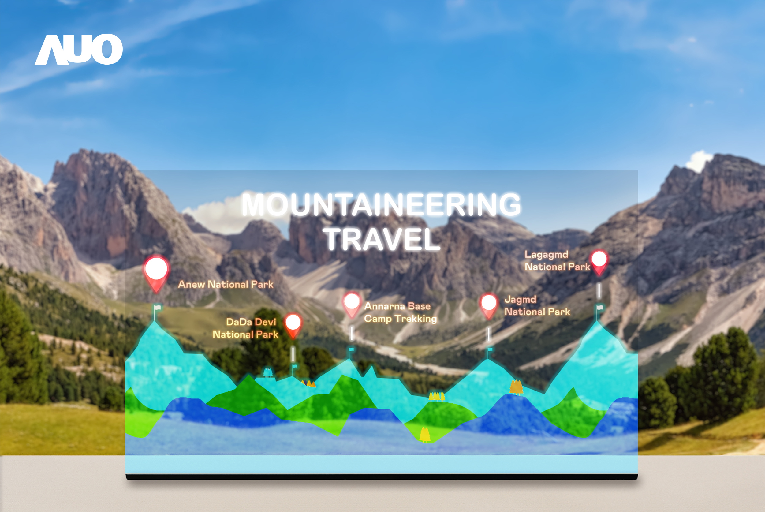 非凡娛樂展示全球單片尺寸最大(*)42吋透明Micro LED顯示器拼接而成的「64吋透明Micro LED顯示器」，具備高透明度、1,000 nits高亮度、廣色域、採用三邊無邊框的無縫拼接等多重特色，呈現超高清、細膩畫質而不遮擋後方視覺，滿足層峰需求，可廣泛運用於零售、藝術展覽或商業空間等場域